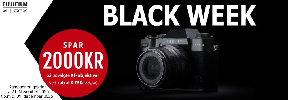 Black Week Spar 2000 kr. på udvalgte XF objektiver, ved køb af X-T50